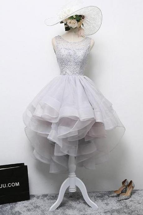 Gray Round Neck Tulle Lace Short Prom Dress,formal Dress