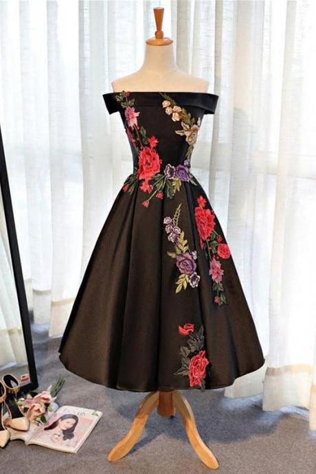 Black satin short prom dress,black evening dress