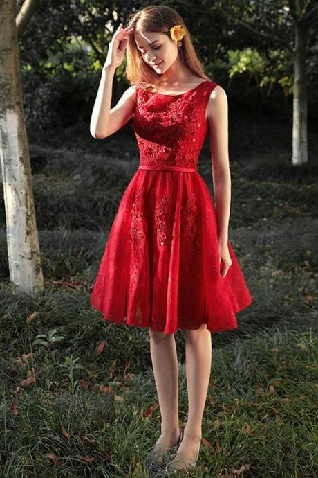 Cute Red Lace Short Prom Dress,red Evening Dress