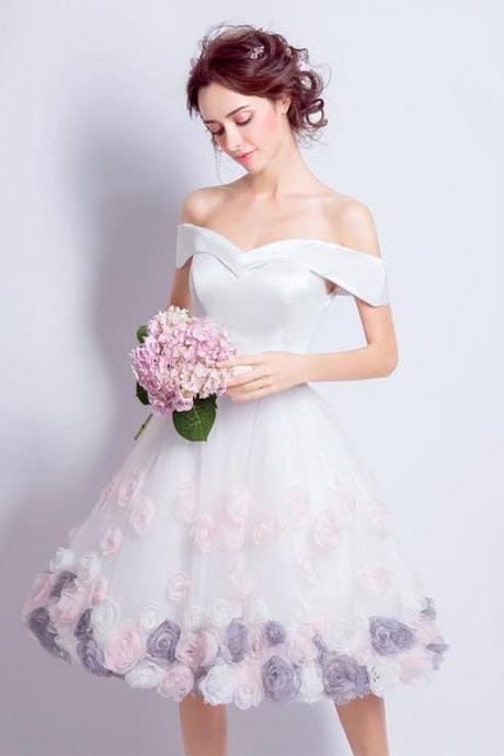 Cute White Off Shoulder Short Prom Dress,homecoming Dress