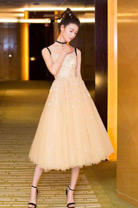Cute Champagne Lace Short Prom Dress,evening Dress