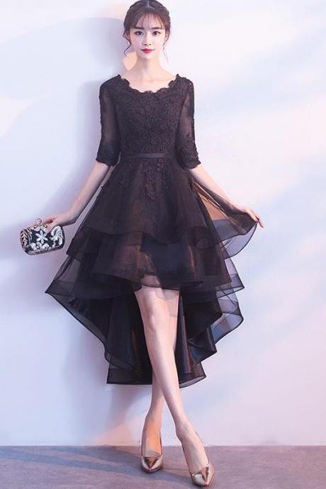 Cute Black Tulle Lace Short Prom Dress,black Bridesmaid Dress