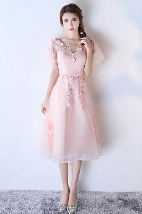 Cute V Neck Lace Short Prom Dress,evening Dress