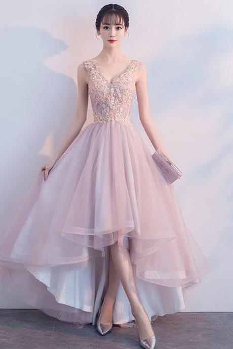 Cute V Neck Light Pink Tulle Lace Prom Dress,tulle Evening Dress