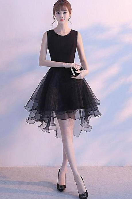 Simple round neck black tulle short prom dress,black homecoming dress