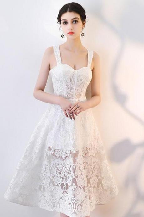 White Lace Short Prom Dress,homecoming Dress