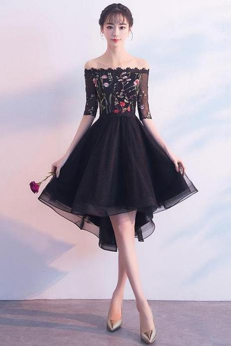 Black Tulle Lace Short Prom Dress,black Evening Dress