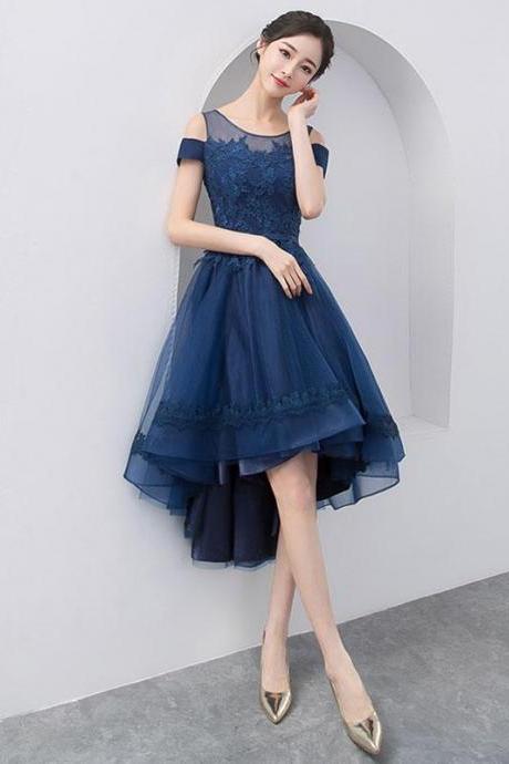 Dark Blue Lace Tulle Short Prom Dress,homecoming Dress