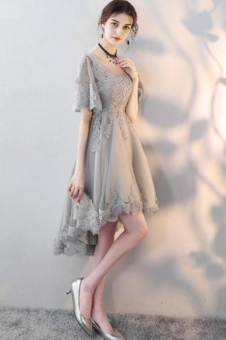 Cute Gray Tulle Lace Short Prom Dress,gray Homecoming Dress
