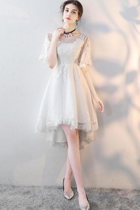 White Round Neck Tulle Lace Short Prom Dress,white Homecoming Dress