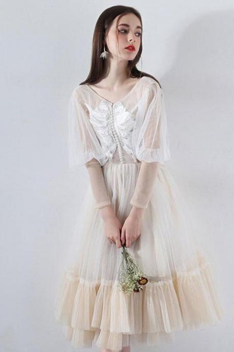 Cute Tulle Lace Champagne Short Prom Dress,champagne Homecoming Dress