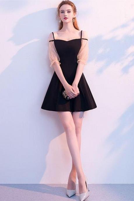 Simple Black Short Prom Dress,black Homecoming Dress