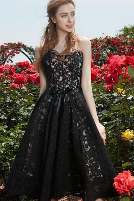 Simple Sweetheart Lace Black Prom Dress,black Homecoming Dress