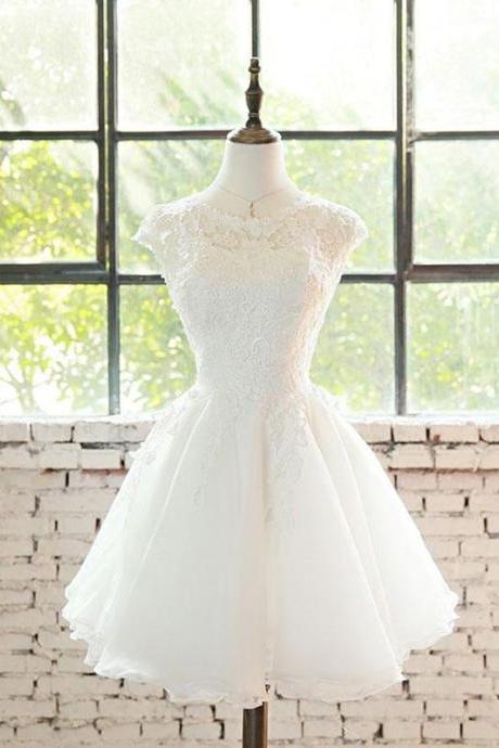 White Lace Tulle Short Prom Dress,homecoming Dress