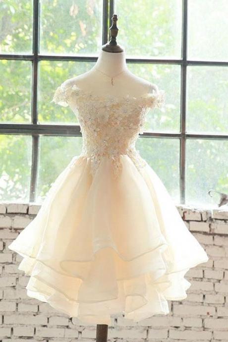 Champagne Lace Tulle Short Prom Dress,homecoming Dress