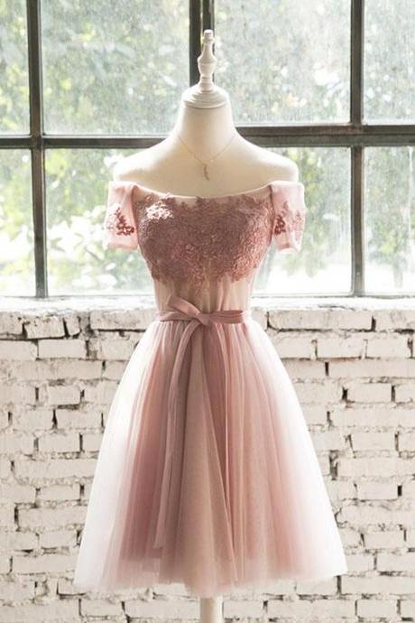 Pink Lace Tulle Short Prom Dress,homecoming Dress