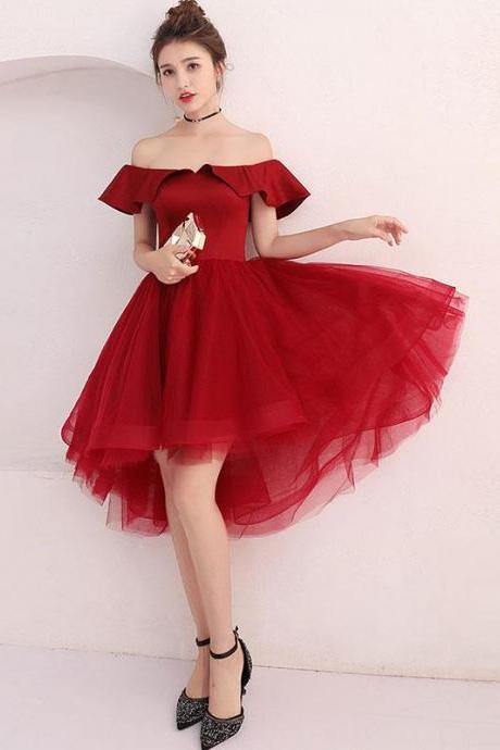 Cute Burgundy Tulle Off Shoulder Short Prom Dress,burgundy Homecoming Dress