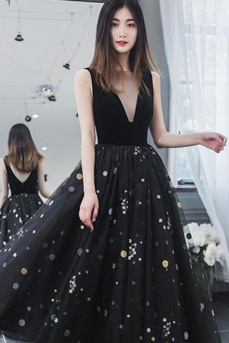 Elegant V Neck Tulle Short Prom Dress,black Tulle Homecoming Dress