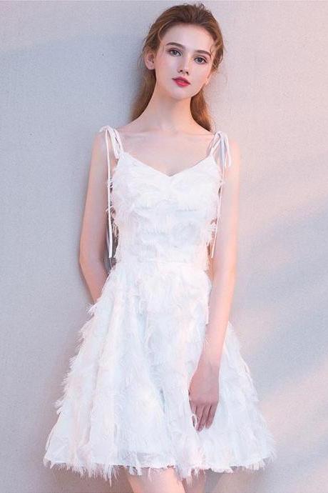 White V Neck Short Prom Dress,white Homecoming Dress