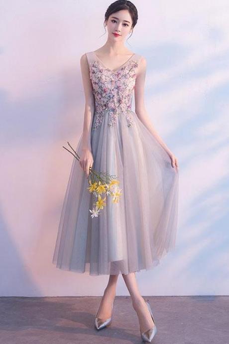 Cute V Neck Lace Applique Prom Dress,evening Dress
