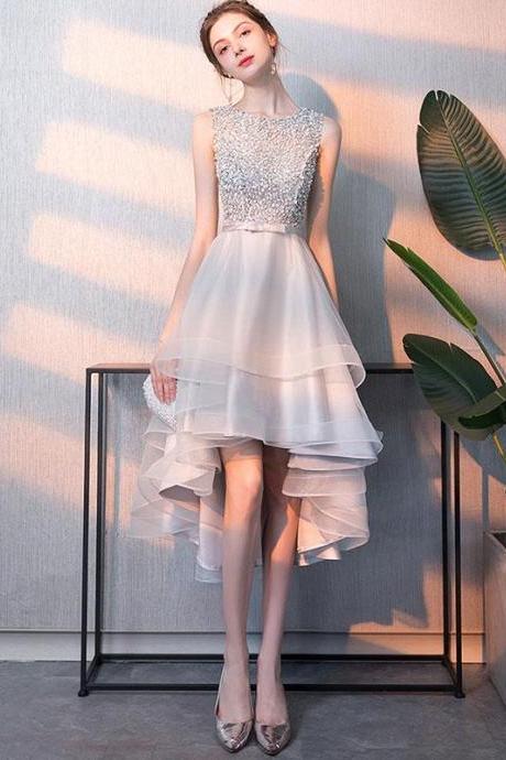 Gray Tulle Sequin Tulle Short Prom Dress,gray Tulle Evening Dress