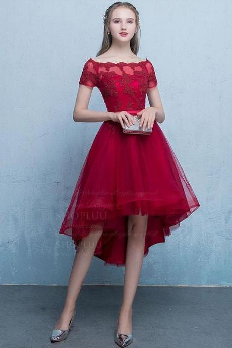Burgundy Tulle Lace Short Prom Dress,burgundy Homecoming Dress