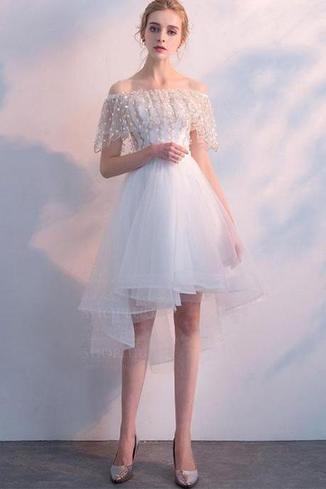 White Tulle Lace Short Prom Dress,white Homecoming Dress