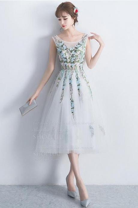 White Round Neck Tulle Lace Applique Short Prom Dress,homecoming Dress