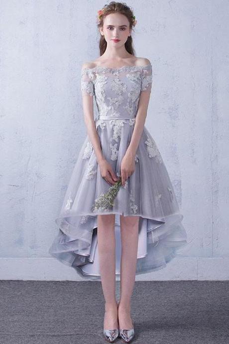 Gray Tulle Lace Short Prom Dress,gray Lace Bridesmaid Dress