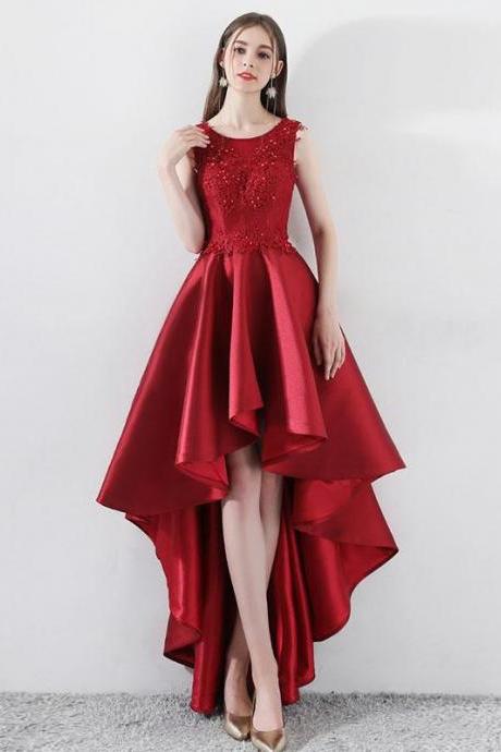 Burgundy Round Neck Lace Prom Dress,burgundy Bridesmaid Dress