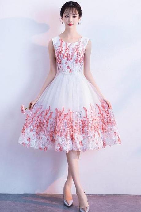 Pink Round Neck Lace Tulle Short Prom Dress,pink Homecoming Dress