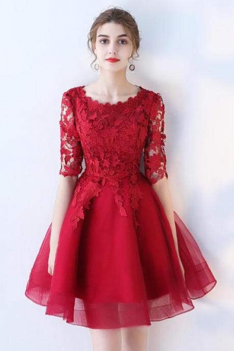 Burgundy Lace Tulle Short Prom Dress,burgundy Homecoming Dress