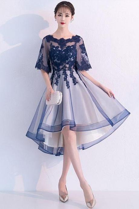 Blue Lace Tulle Short Prom Dress,blue Lace Homecoming Dress