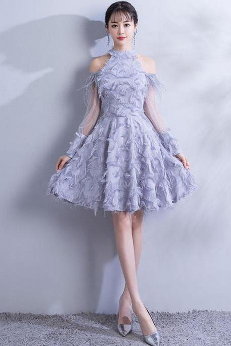 Gray Lace Short Prom Dress,gray Lace Homecoming Dress