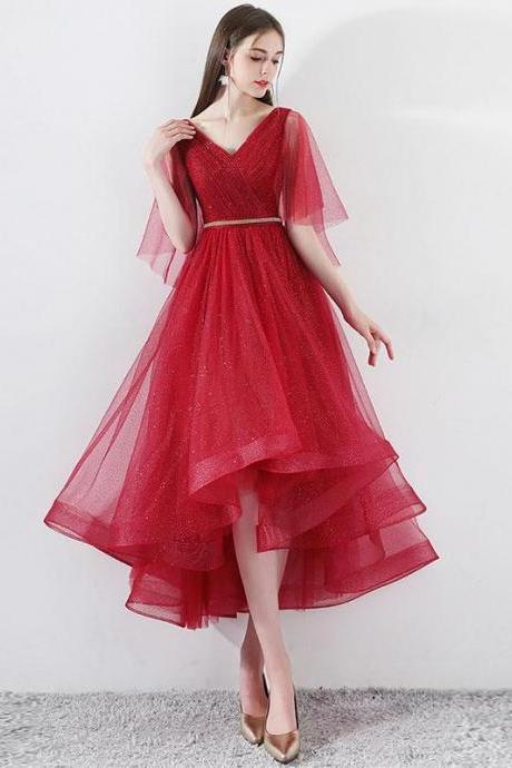 Burgundy Tulle High Low Prom Dress,burgundy Tulle Evening Dress