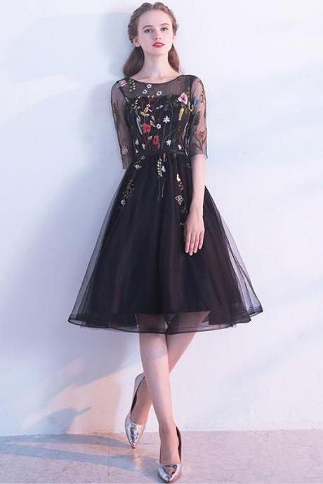 Cute Black Lace Short Prom Dress,black Evening Dress