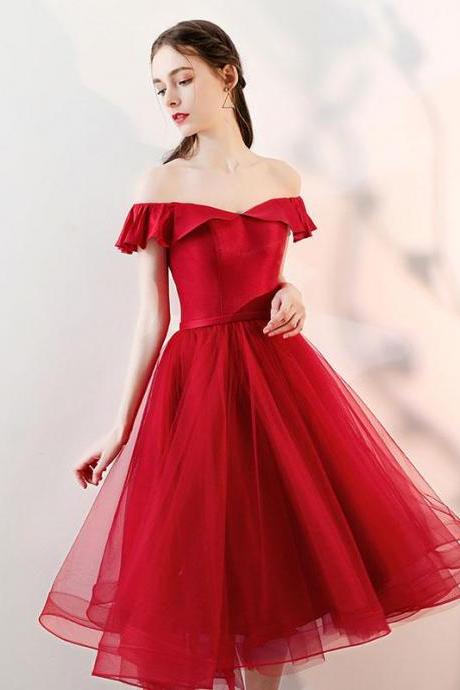 Burgundy Tulle Short Prom Dress. Burgundy Bridesmaid Dress