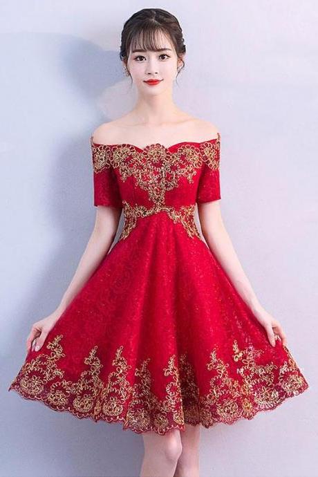 Burgundy Off Shoulder Tulle Lace Short Prom Dress,burgundy Evening Dress