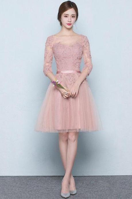 Pink Tulle Lace Short Prom Dress,pink Tulle Bridesmaid Dress