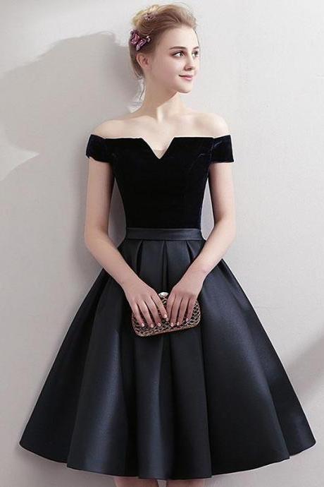 Black satin short prom dress,black homecoming dress