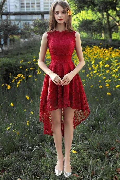 Burgundy Lace High Low Prom Dress,burgundy Lace Evening Dress