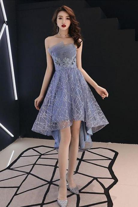 Blue tulle high low prom dress,blue homecoming dress