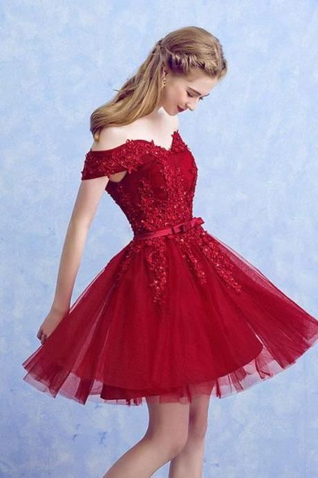 Burgundy Lace Tulle Short Prom Dress,burgundy Lace Bridesmaid Dress