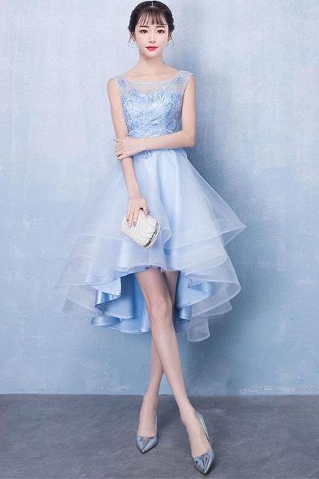 Blue Round Neck Tulle Short Prom Dress,blue Evening Dress