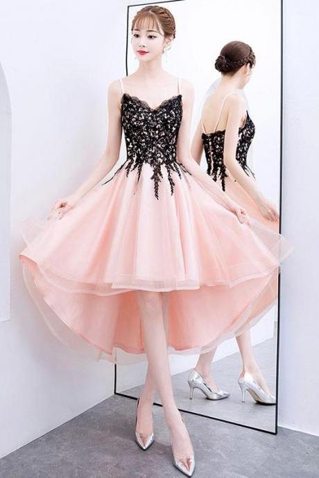 Pink V Neck Tulle Lace Short Prom Dress,pink Homecoming Dress