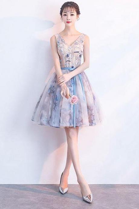 Unique V Neck Tulle Short Prom Dress,tulle Homecoming Dress
