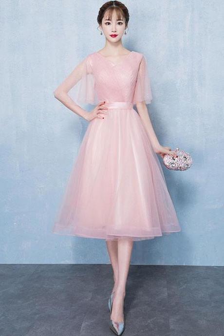 Simple V Neck Tulle Short Prom Dress,pink Tulle Homecoming Dress