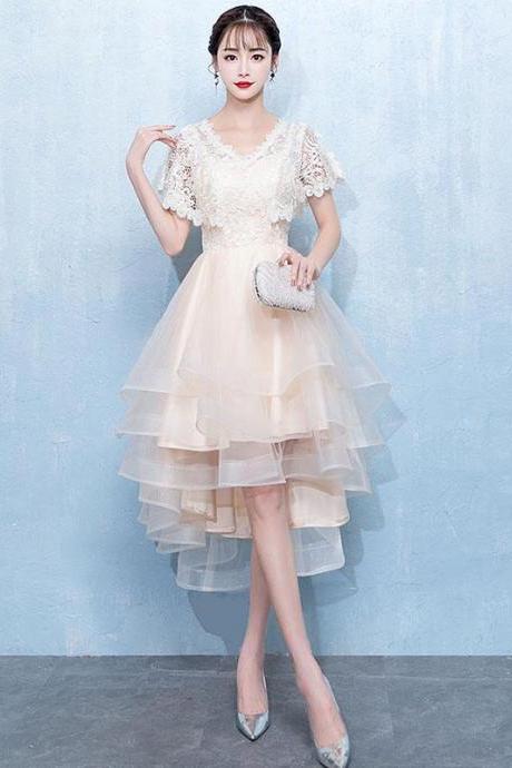 Champagne tulle lace short prom dress,homecoming dress