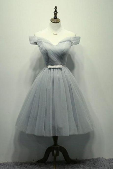 Simple Gray Tulle Short Prom Dress,gray Tulle Bridesmaid Dress