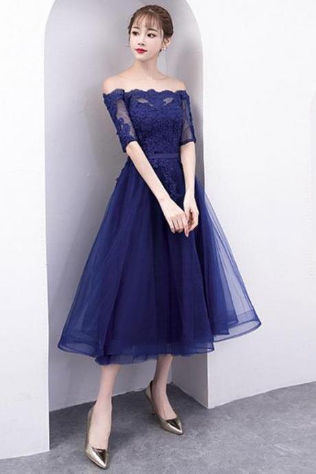 Blue Tulle Lace Short Prom Dress,blue Tulle Evening Dress